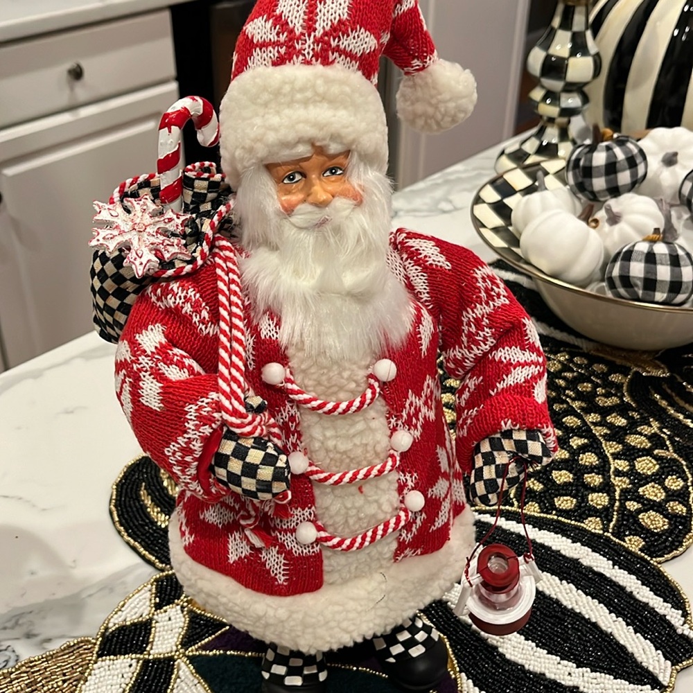 Mackenzie Childs Santa about 14 inches tall. Cute!
